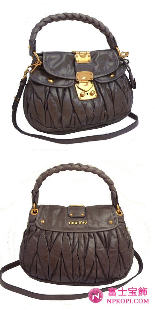 ミュウミュウ MIUMIU ハンドバッグ/ななめがけバッグ 2Way ショルダーストラップ付き プリーツレザー グレイッシュブラウン/アギレラ（ARGILLA） RR1358 MATELASSE LUX.